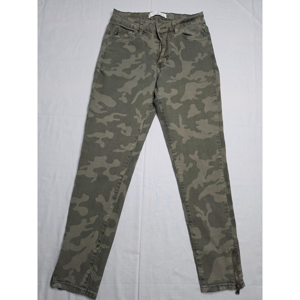 KanCan Jeans Women's 9/28 Green Camouflage Denim Cotton Ankle Zip Skinny Leg